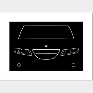 Saab 9-5 classic car white outline graphic Posters and Art